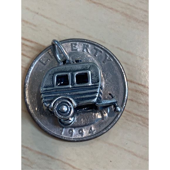 Vintage Travel Trailer Sterling Silver Jewelry Charm #camping #trailer - Picture 3 of 5